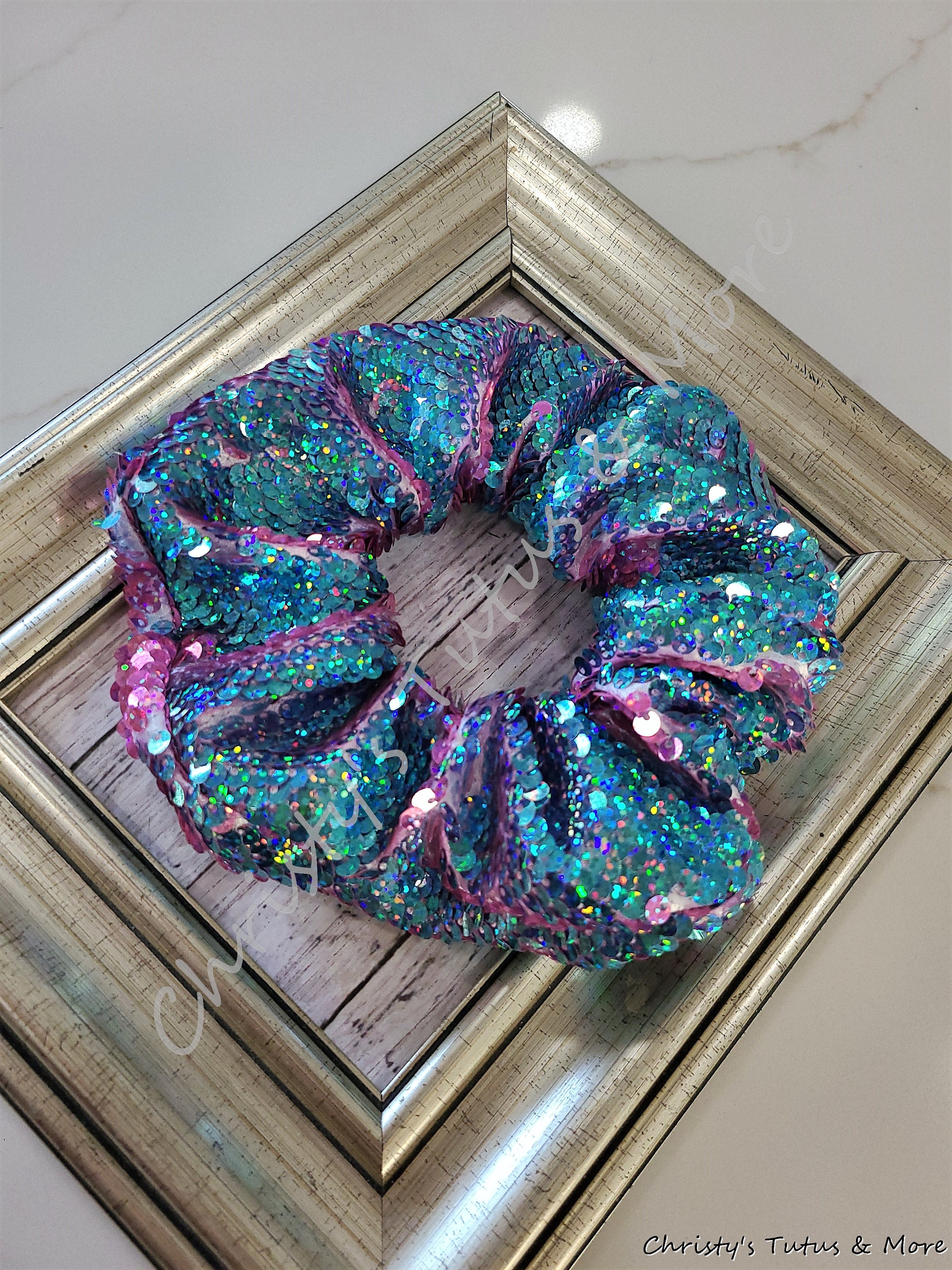 Holiday Tin with 8 sparkle scrunchies Reversible Sequin Scrunchie - Mardi Gras Creations main image 4