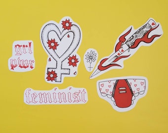 Pack of 6 Feminism/Feminist Tattoo Stickers, Laptop Stickers, Planner Stickers, Waterbottle Stickers