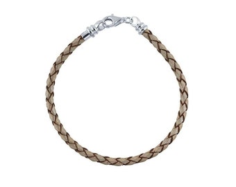 Frolic Pearl-Color Leather Braided Cord Bracelet with Sterling Silver Threaded End Cap
