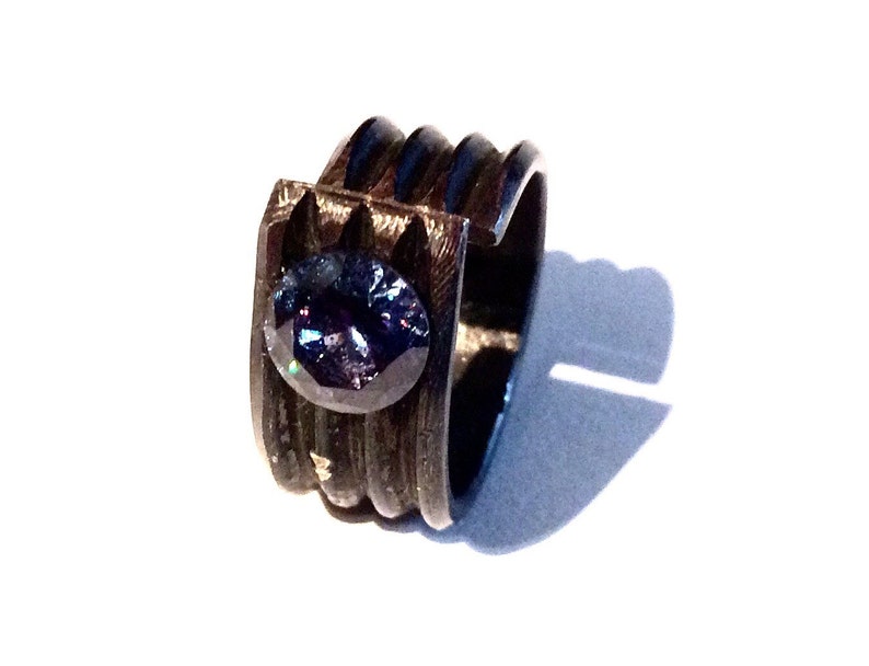 Open Black STERLING Ring for Women Size 7 US and Antiqued Adjustable Oxidized Striped Silver 925 CLANDESTINE Line