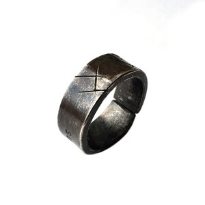 Clandestine Wedding Bands Black Bands 1.8mm Thick 8mm Wide Sterling Silver .925 Oxidized, Sculpted and Antiqued Size 10 & 6.5 US image 2