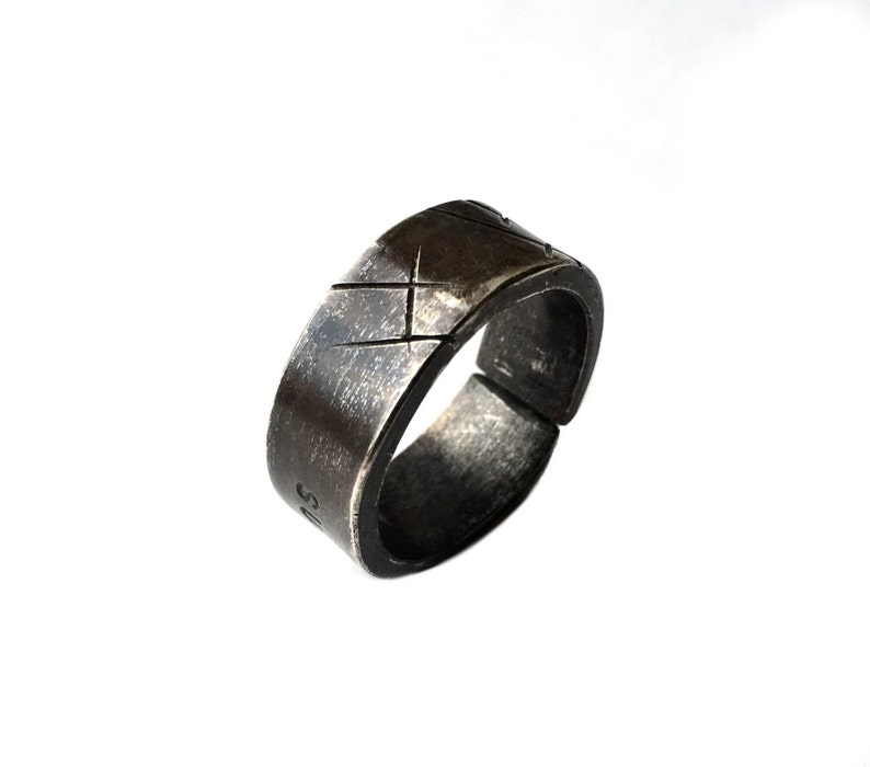 Clandestine Wedding Bands Black Bands 1.8mm Thick 8mm Wide Sterling Silver .925 Oxidized, Sculpted and Antiqued Size 10 & 6.5 US image 2