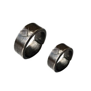 Clandestine Wedding Bands Black Bands 1.8mm Thick 8mm Wide Sterling Silver .925 Oxidized, Sculpted and Antiqued Size 10 & 6.5 US image 1