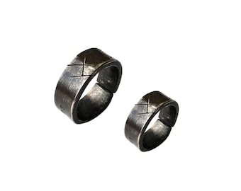 Clandestine Wedding Bands - Black Bands - 1.8mm Thick - 8mm Wide Sterling Silver .925 - Oxidized, Sculpted and  Antiqued - Size 10 & 6.5 US