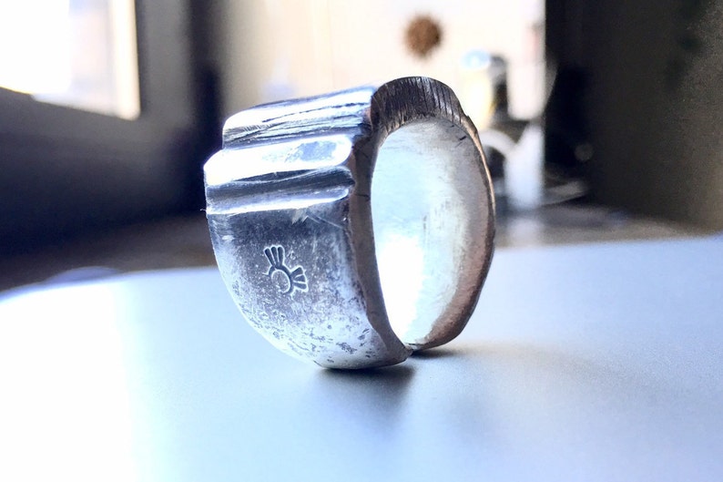 Huge Heavy Sterling Silver 925 Hammer Ring 2tm Mens 5mm maximum Thickness over 40gr weight Antiqued Polished image 6