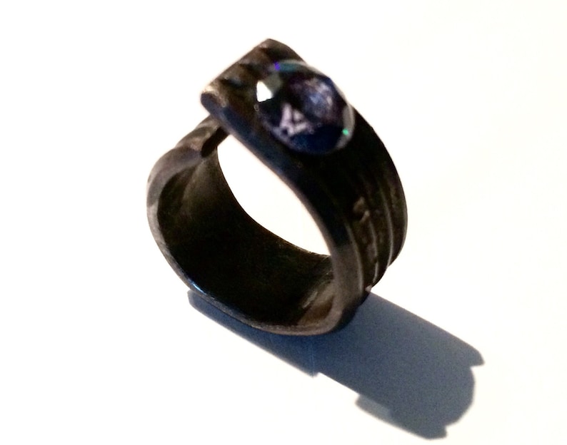 Open Black STERLING Ring for Women Size 7 US and Antiqued Adjustable Oxidized Striped Silver 925 CLANDESTINE Line
