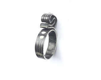 CLANDESTINE CLASS - QuestionMark - Black Ring 6mm Wide for Women - Sterling Silver .925 Oxidized - 5mm White Crystal - Sz 10 US