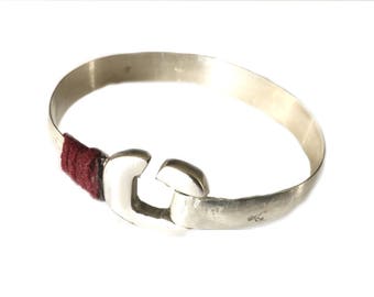 FREE SHIPPING!  Retro Show Off - Mens - Womens - Smooth Extra Wide Low Dome Bracelet- Sterling Silver 925 - Burgundy Suede -  Steel Clasp