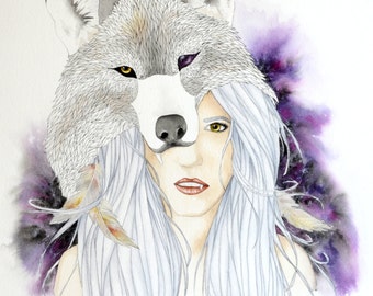 Wolf Totem 16" x 20"  Watercolor Illustration - Totem Series