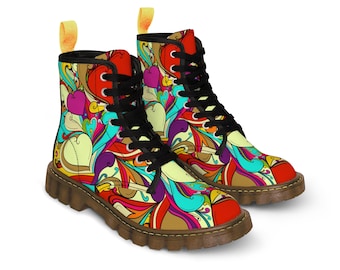 Colorful custom Graffiti art men's nylon canvas boots with rear pull loop