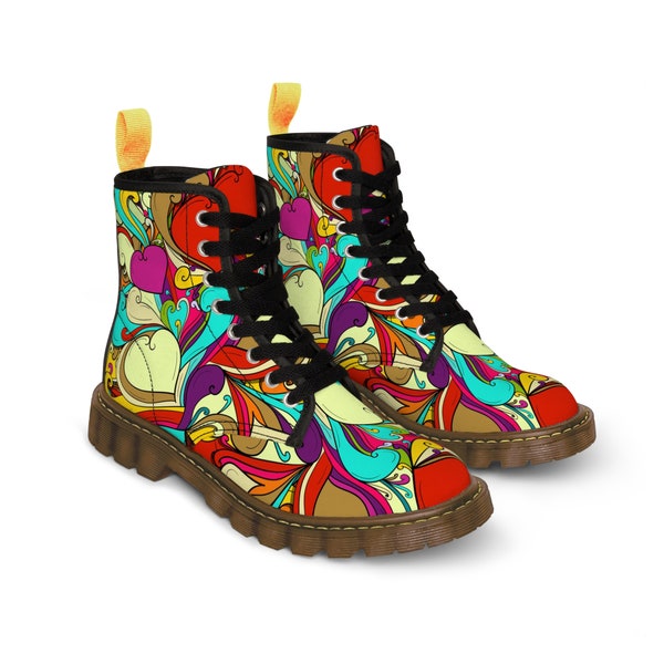 Colorful custom Graffiti art men's nylon canvas boots with rear pull loop