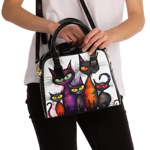 Colorful Cat Pattern PU Leather Shoulder Bag | Kitty Purse