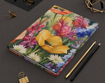 Diario de tapa dura con diseño de naturaleza alegre / Cubierta laminada mate, 150 páginas rayadas