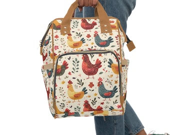 Chicken Print Diaper Backpack | Large Capacity, Personalized, Durable Nylon