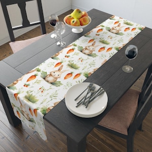 Charming Easter Bunny Table Runner: Cotton-Poly Twill Springtime Dining Decor for Holiday Kitchen