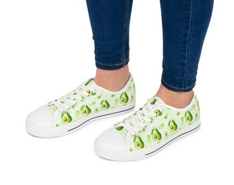 Women's Fruit Pattern Low Top Sneakers, Avocado, Cherry Print Casual Shoes