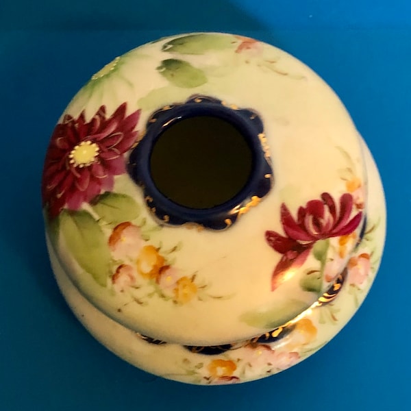 Vintage Cobalt Gold Flower Hair Receiver Porcelain