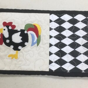 Chicken Mug Rug, Coaster, Machine Embroidered