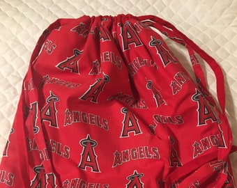 Drawstring backpack-Angels baseball print fabric