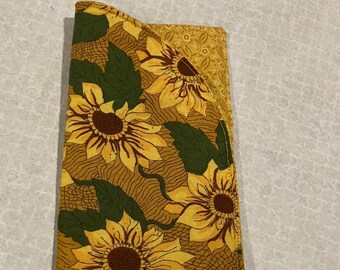 Estuche para gafas de sol y gafas de sol, tela con estampado de girasoles