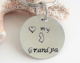 I love my Jersey Grandpa! Fathers day, father, Hand stamped aluminum,heart, circle,New Jersey,Jersey shore,keychain, key ring, zipper pull