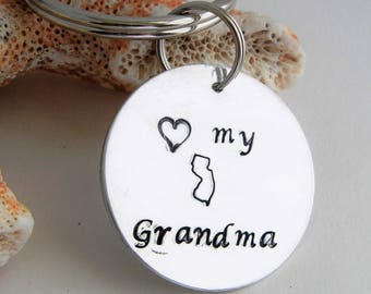 I love my Jersey Grandma! Hand stamped aluminum,heart, circle,New Jersey,Jersey shore,keychain, key ring, zipper pull