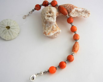 Genuine fire agate gemstones with sterling silver lobster clasp bracelet, fire orange