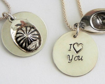 Verborgen geheime boodschap sterling Zilver! Hand gestempeld "Ik hou van je" Onder je hoed brandweerman charme ketting, Valentijn, moeder, dochter, vriend, hart