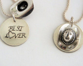Verborgen geheime boodschap, Sterling Zilver, Hand gestempeld "Best Lover"onder uw hoed exclusieve cowboy hoed charme ketting, hart, vrouw, minnaarValentine