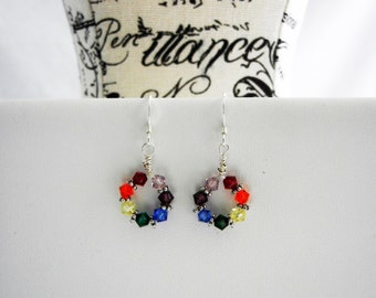 Evenwicht van uw centra van energie: sterling zilver, tinnen, swarovski kristal energie & evenwicht draad gewikkeld chakra hoop Earrings hoop earrings, yoga, meditatie