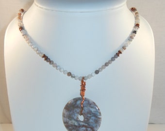 Extraordinary genuine agate pendant, hand wire wrapped copper and botswana agate necklace