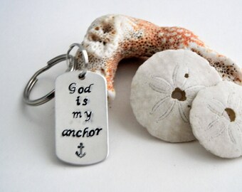 Handstempel "God is mijn anker" dogtag, sleutelhanger, rits trekken, vriend, vader, moeder, dochter, zoon, nieuwe bestuurder, geloof, Godchild, afstuderen