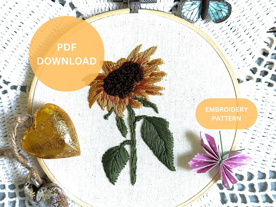 Sunflower II Download PDF Pattern Sunflower Embroidery Pattern, Step by