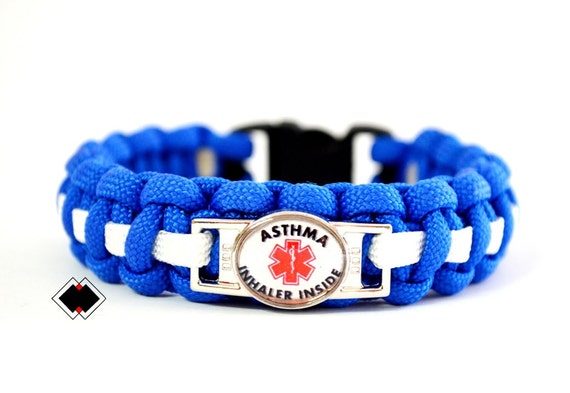 Asthma Inhaler Inside - Medical Alert Paracord Bracelet - Blue and White or Custom Made - Handmade in USA