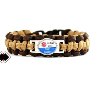 Type 1 Diabetes Diabetes Medical Alert Paracord Bracelet Brown and Tan or Custom Handmade in USA