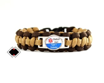 Type 1 Diabetes Diabetes Medical Alert Paracord Bracelet Brown and Tan or Custom Handmade in USA