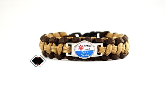 Type 1 Diabetes Diabetes Medical Alert Paracord Bracelet Brown and Tan or Custom Handmade in USA