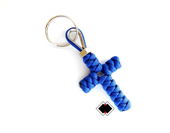 Customizable Cross keychain - 550 Paracord - Blue - Handmade in USA