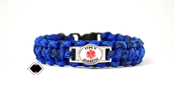 Type II Diabetic Diabetes Medical Alert Paracord Bracelet Blue Jean Denim or Custom Handmade in USA