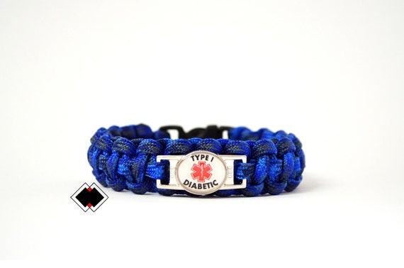 Type I Diabetic Diabetes Medical Alert Paracord Bracelet Blue Jean Denim or Custom Handmade in USA