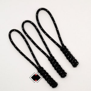 3 pack reflective black 275 paracord zipper pulls clothing keychain lanyard REFLECTIVE BLACK