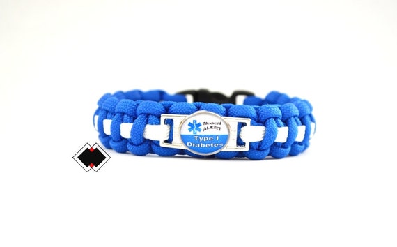 Type I Diabetic Diabetes Medical Alert Paracord Bracelet N Blue and White or Custom Made Handmade in USA
