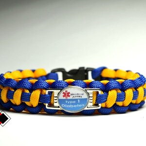 Type 1 Diabetes Diabetes Medical Alert Paracord Bracelet Blue & Gold or Custom Made in USA
