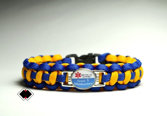 Type 1 Diabetes Diabetes Medical Alert Paracord Bracelet Blue & Gold or Custom Made in USA