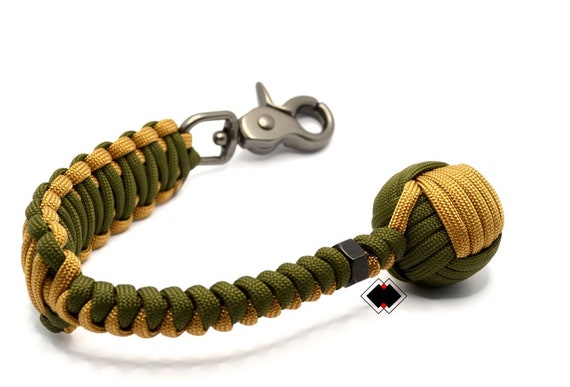 Customizable 1" Monkey Fist keychain - OD Green and Tan 550 Paracord - Handmade in USA