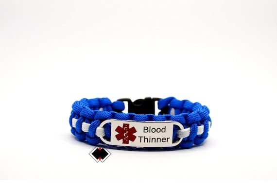 Blood Thinner Medical Alert Paracord Bracelet Stainless Steel Engraved Handmade in USA