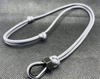 Adjustable 550 graphite paracord thimble necklace - minimalist - sailors climbing fishing handmade in USA