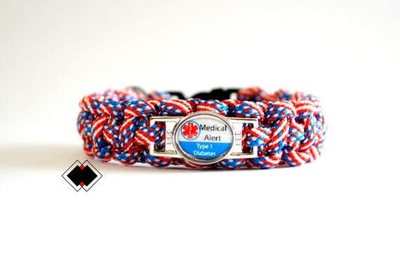 Type 1 Diabetes - Type 2 Diabetes Medical Alert Paracord Bracelet - Old Glory or Custom Made - Handmade in USA