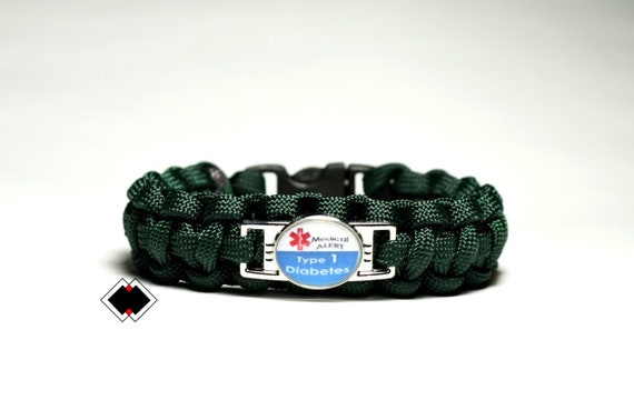 Type 1 Diabetes Diabetes Medical Alert Paracord Bracelet Hunter Green or Custom Made in USA