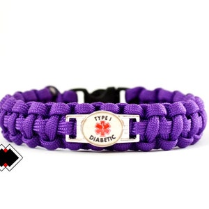 Type I Diabetic Diabetes Medical Alert Paracord Bracelet Purple or Custom Made Handmade in USA